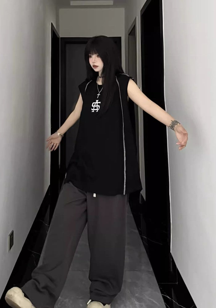 【W3】Double line design tight monotone sleeveless  WO0065