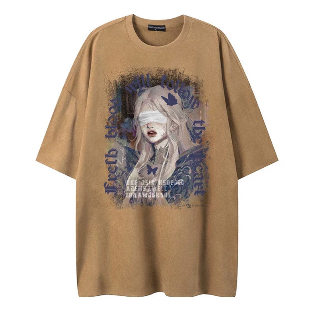 Beautiful girl print short-sleeved Tシャツ Asian Size) Women Print Lady Abstract Watercolor Style Trend