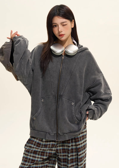 【H GANG X】Simple dull grey full zip style hoodie  HX0074