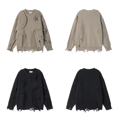 【Mz】Wave line silhouette design loose style knit sweater  MZ0044