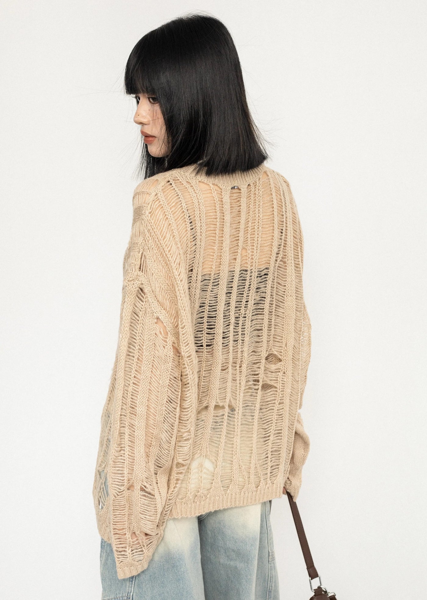 【ZERO STORE】Over-distressed grunge-style see-through knit sweater  ZS0045