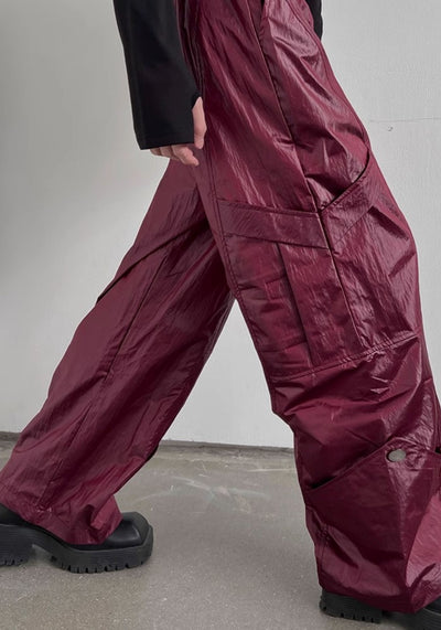 【SOULWORKER】Shiny faux fabric wide silhouette balance color wide pants  SW0038