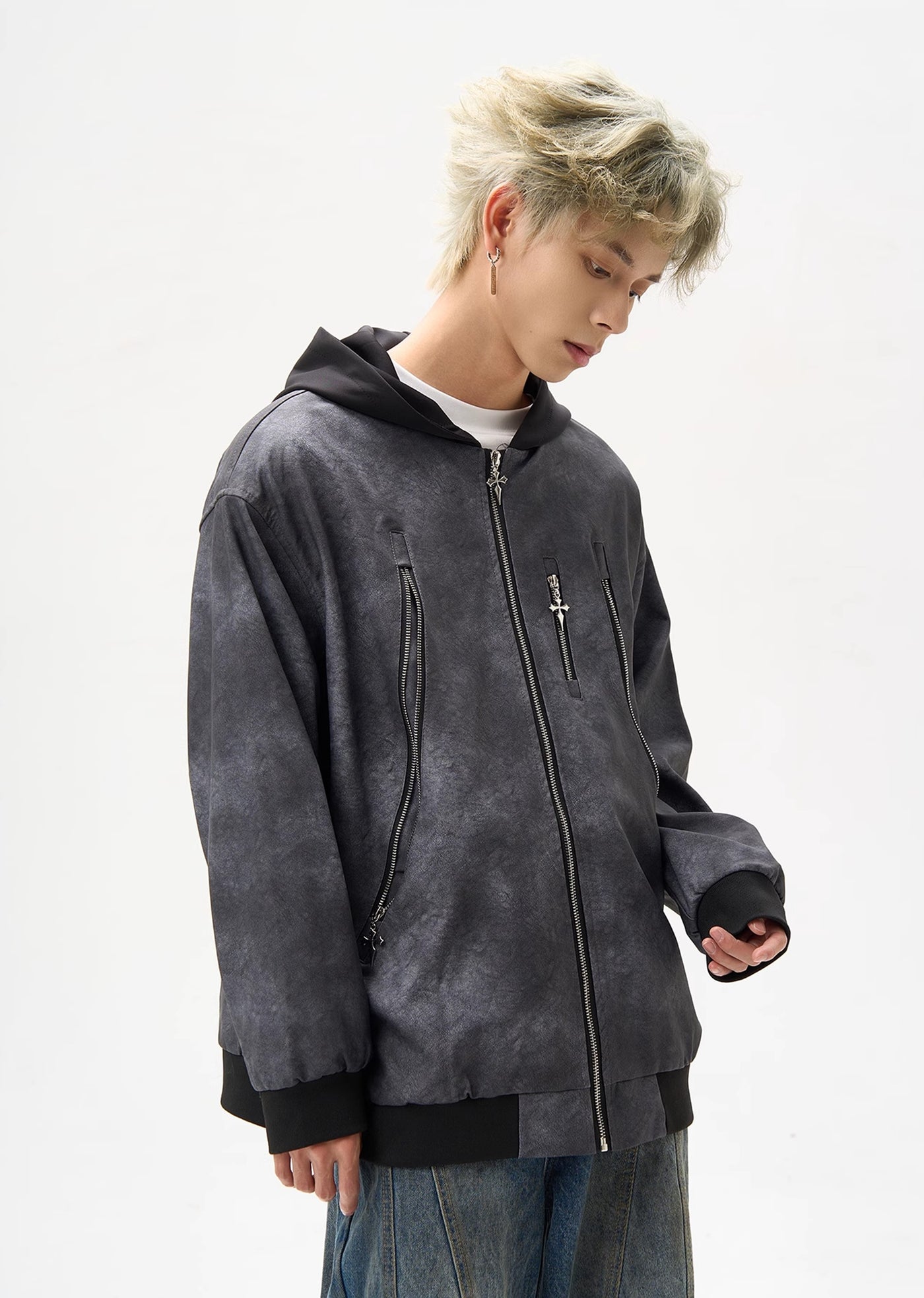 【MAXDSTR】Random wash design monotone color full zip hoodie jacket  MD0180