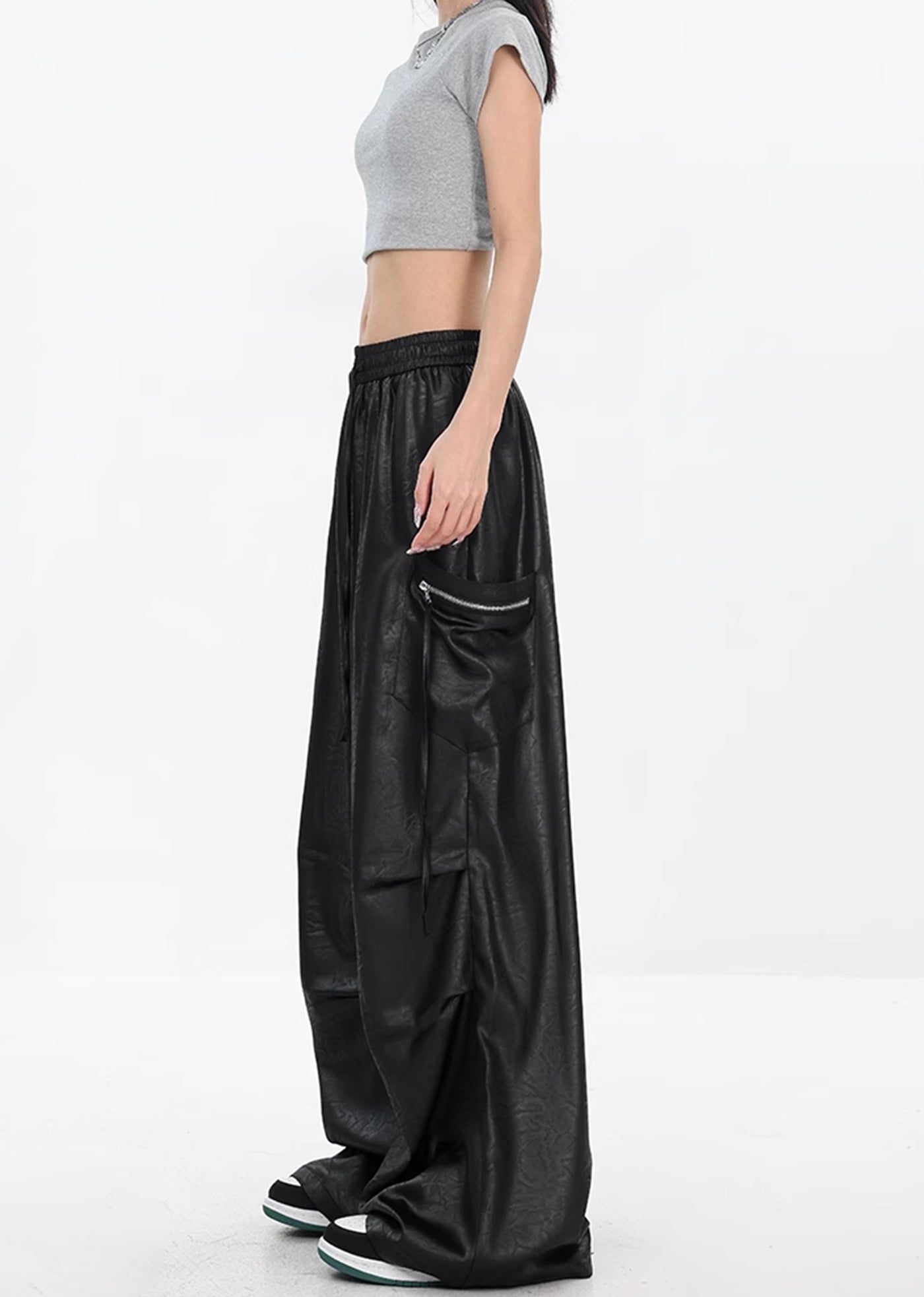 【Ken studio】Loose silhouette design multi-color leather pants  KS0011