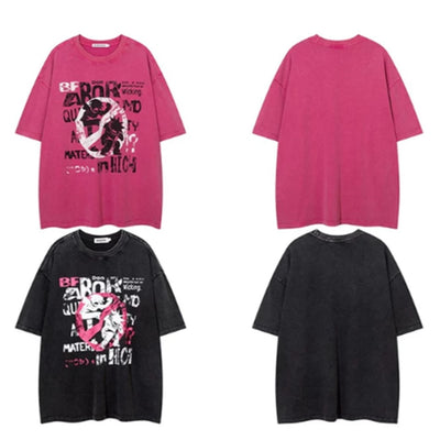 【NIHAOHAO】Denial pinky design over silhouette short sleeve T-shirt  NH0114