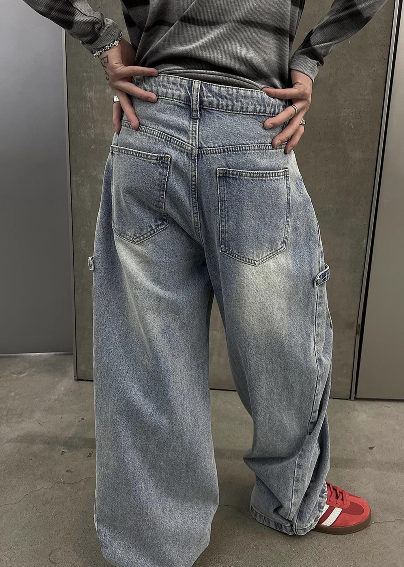 【SOULWORKER】Dull wash blue wide silhouette denim pants  SW0032