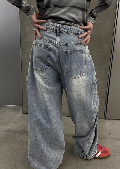 【SOULWORKER】Dull wash blue wide silhouette denim pants  SW0032