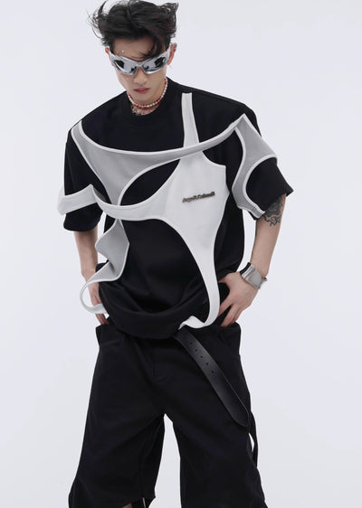 【Culture E】Cross design gimmick accent over short sleeve T-shirt  CE0125