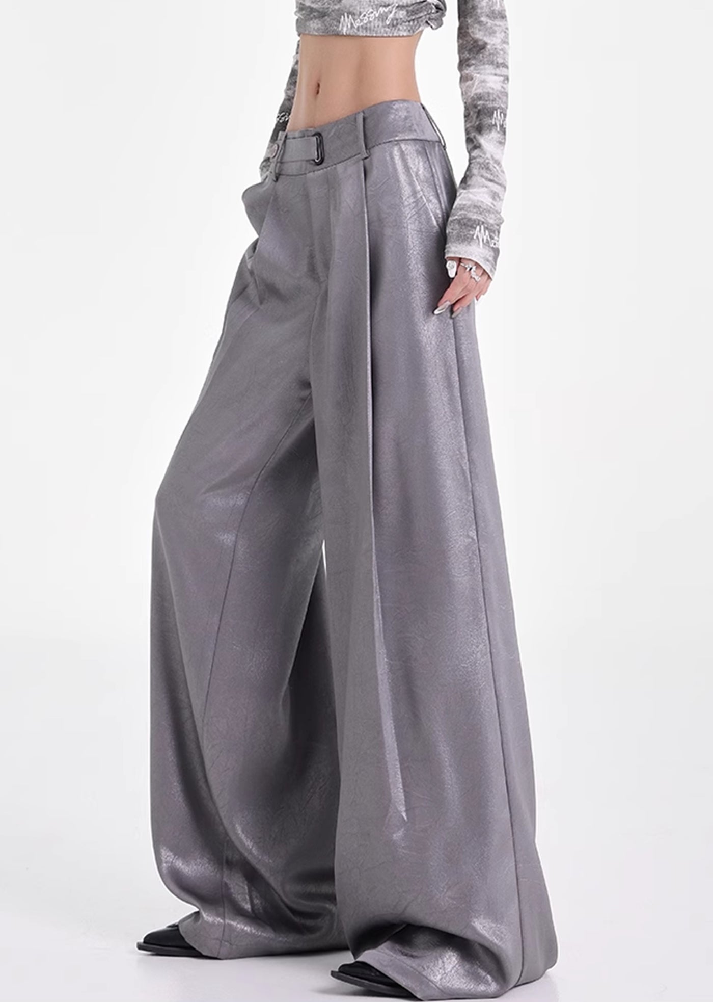 【Ken studio】Special glossy design regular over-wide pants  KS0017