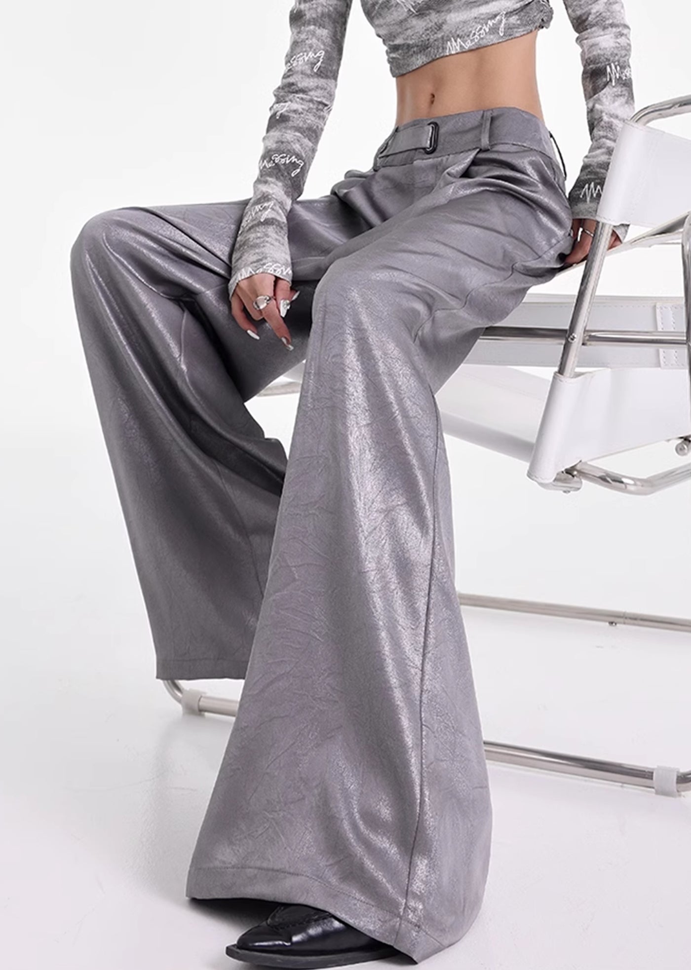 【Ken studio】Special glossy design regular over-wide pants  KS0017