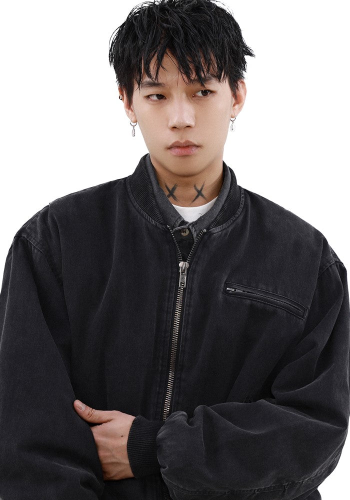 【MR nearly】Vintage washed full zip dark jacket  MR0143