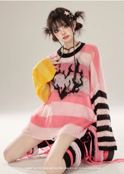 [Eleven shop97] Pastel color border design thin knit sweater ES0016