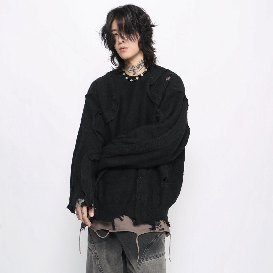 【Mz】Wave line silhouette design loose style knit sweater  MZ0044