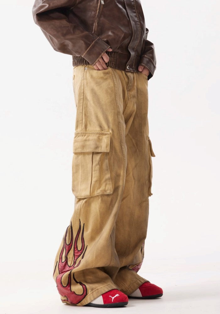 【BTSG】Flame over vintage color cargo style pants  BS0049