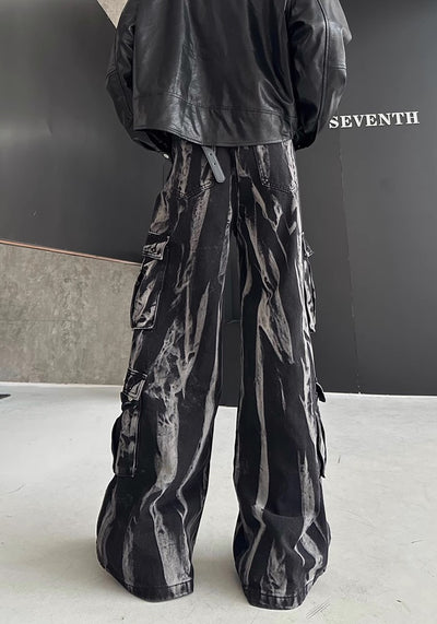 【MARTHENAUT】Vertical line wash design dark color denim pants  MH0037