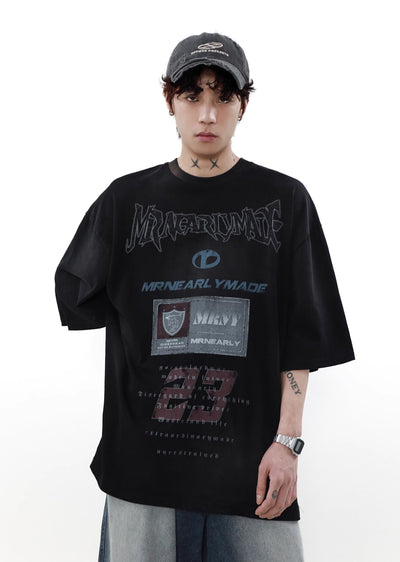 【MR nearly】Multiple dull initial design oversized short sleeve T-shirt  MR0103