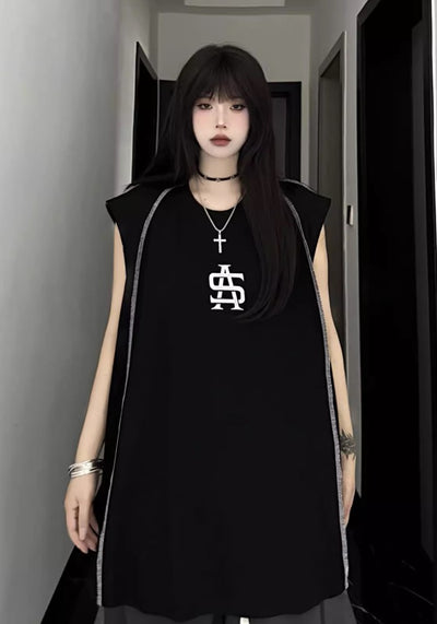 【W3】Double line design tight monotone sleeveless  WO0065