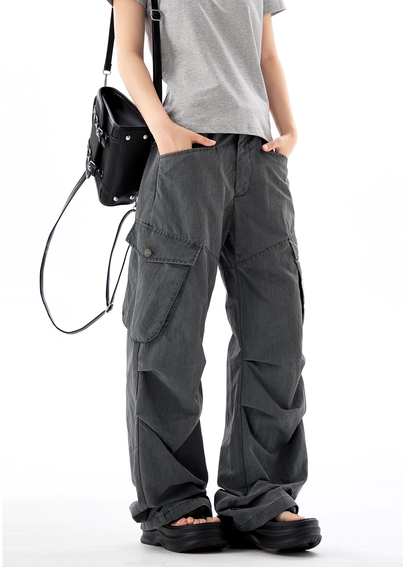 【H GANG X】Dull grey double pocket cargo denim pants  HX0066