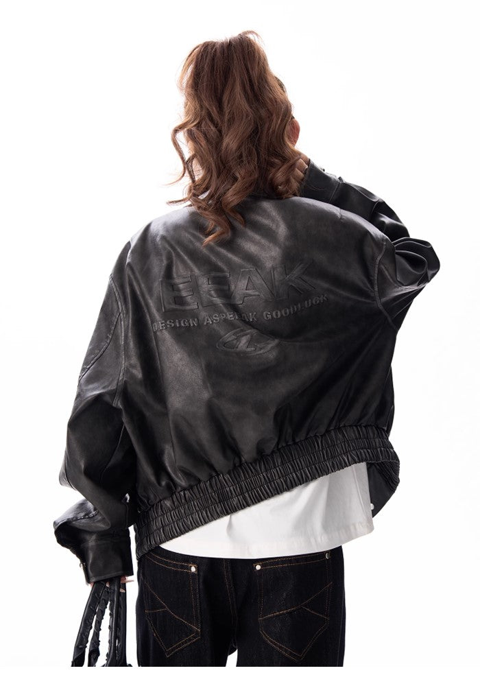 【H GANG X】Short silhouette long sleeve raid leather jacket  HX0082