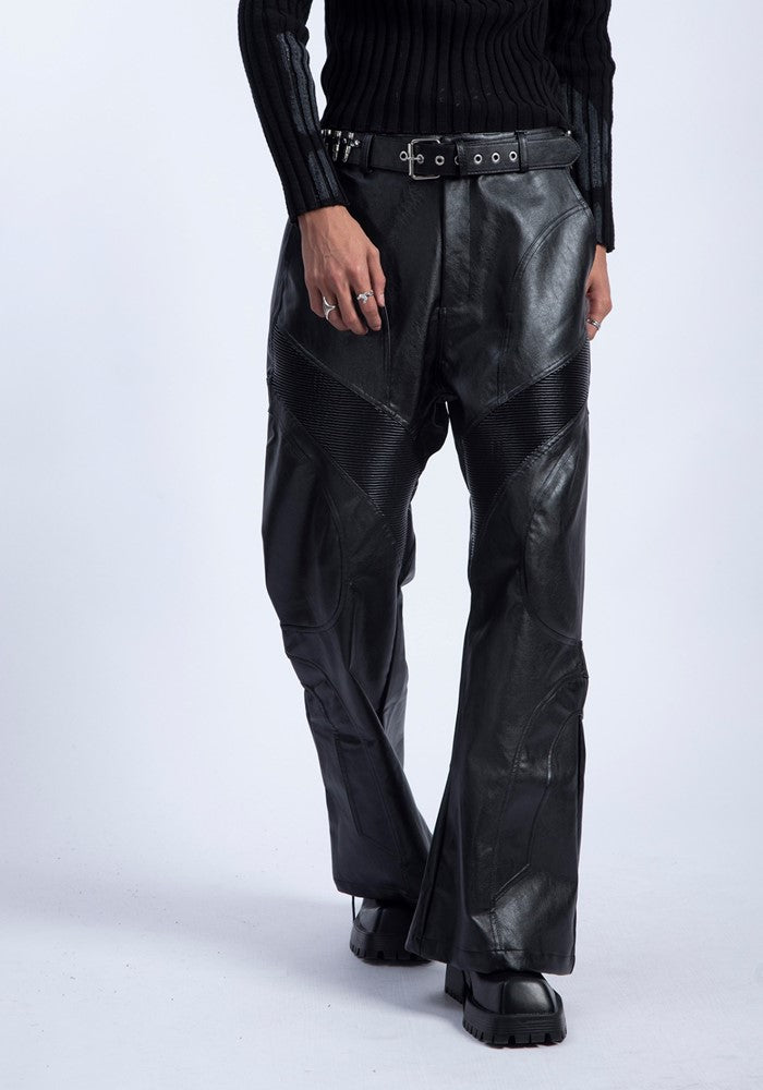 【PLAN1ONE】High leather design wide straight silhouette pants  PL0039