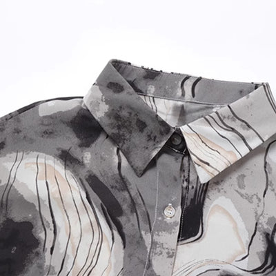 【ANAMONE】Marble design black vest set short sleeve shirt  AO0011