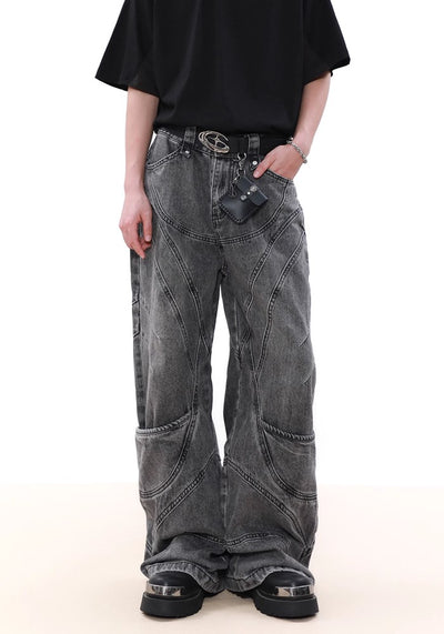 【MR nearly】Wavy gray design color wide silhouette denim pants  MR0124