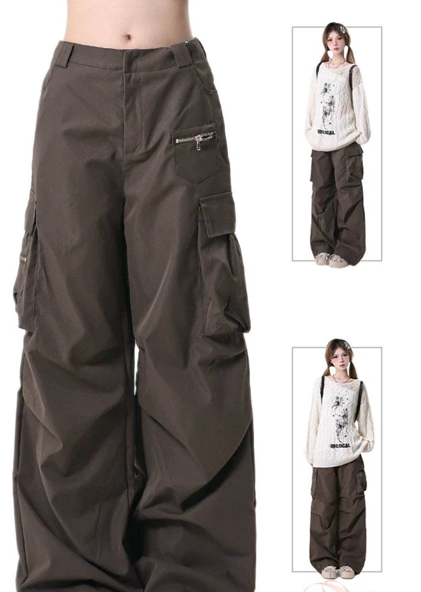 【Rayohopp】Tuck plus cargo design simple color wide pants  RH0129