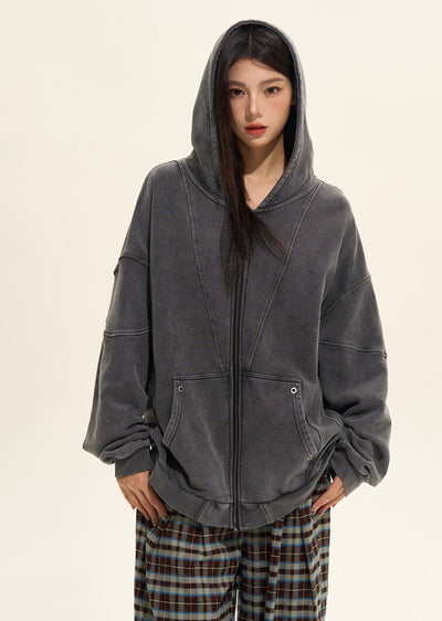 【H GANG X】Simple dull grey full zip style hoodie  HX0074