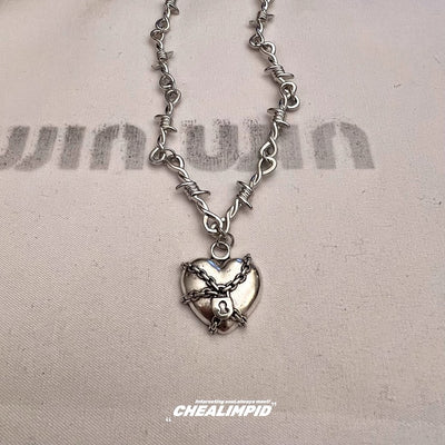 【CHEALIMPID】Padlock Restraint Chain Design Simple Heart Necklace  CL0003