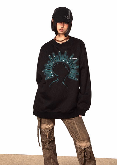 【BLACK BB】Cyberfront dark illustration design front long sleeve t-shirt  BK0034