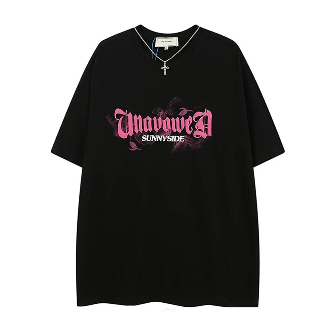 [VEG Dream] Pink initial front design dark style short sleeve T-shirt VD0232