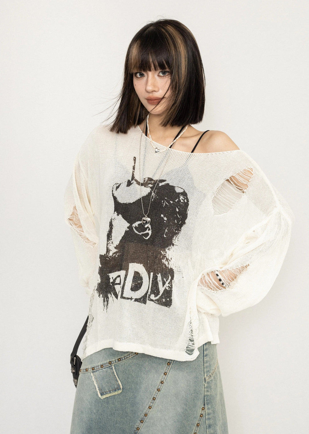 ISSUETHINGS type49 ボロニット tシャツ 「Eclat one」シアー ラメ糸 コンパクト サマーニット