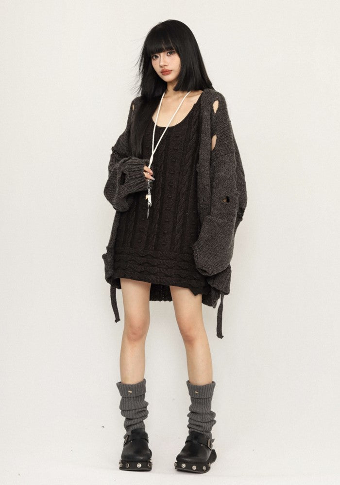 【ZERO STORE】Simple knit fabric design short style all-over dress  ZS0060