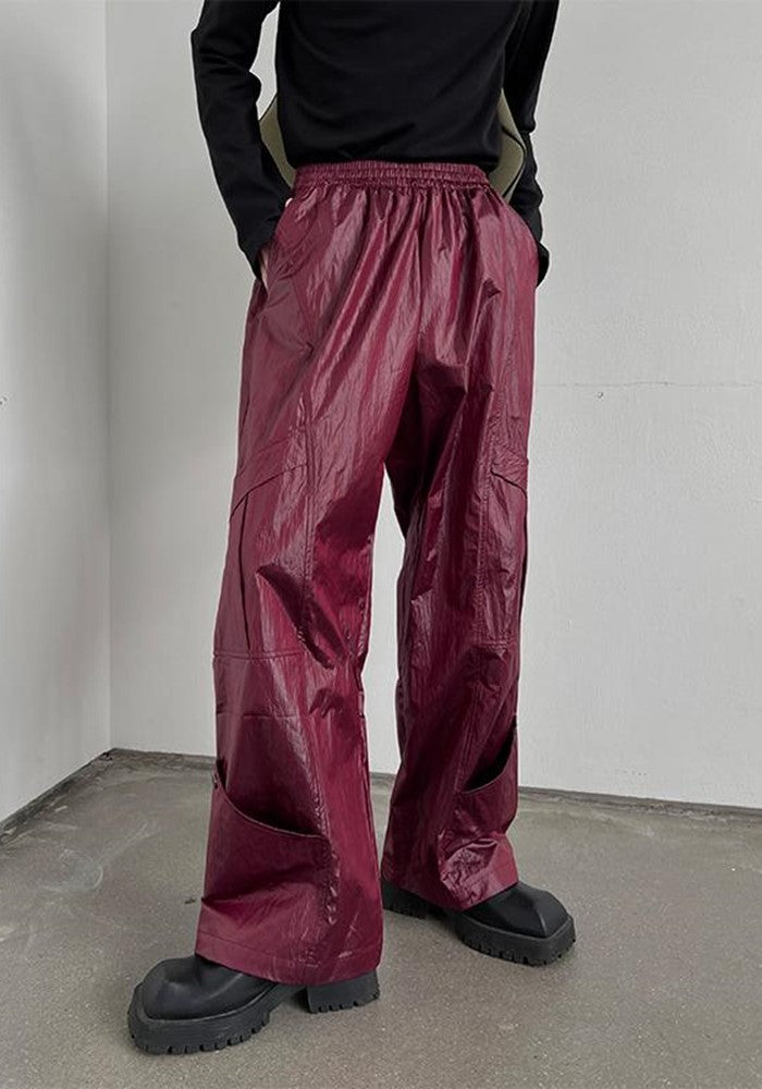 【SOULWORKER】Shiny faux fabric wide silhouette balance color wide pants  SW0038