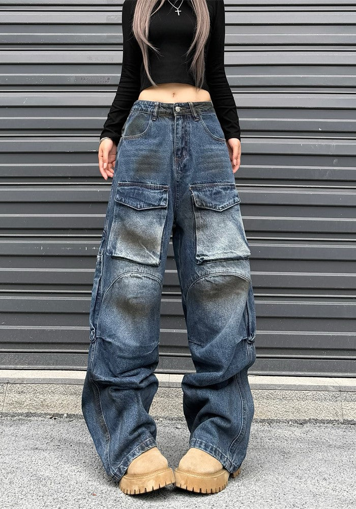 【W3】Wild dull wash muddy design denim pants  WO0087