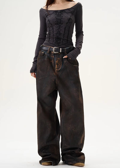 【9/9新作】Vintage Dirt Color Wide Straight Silhouette Denim Pants  HL3089