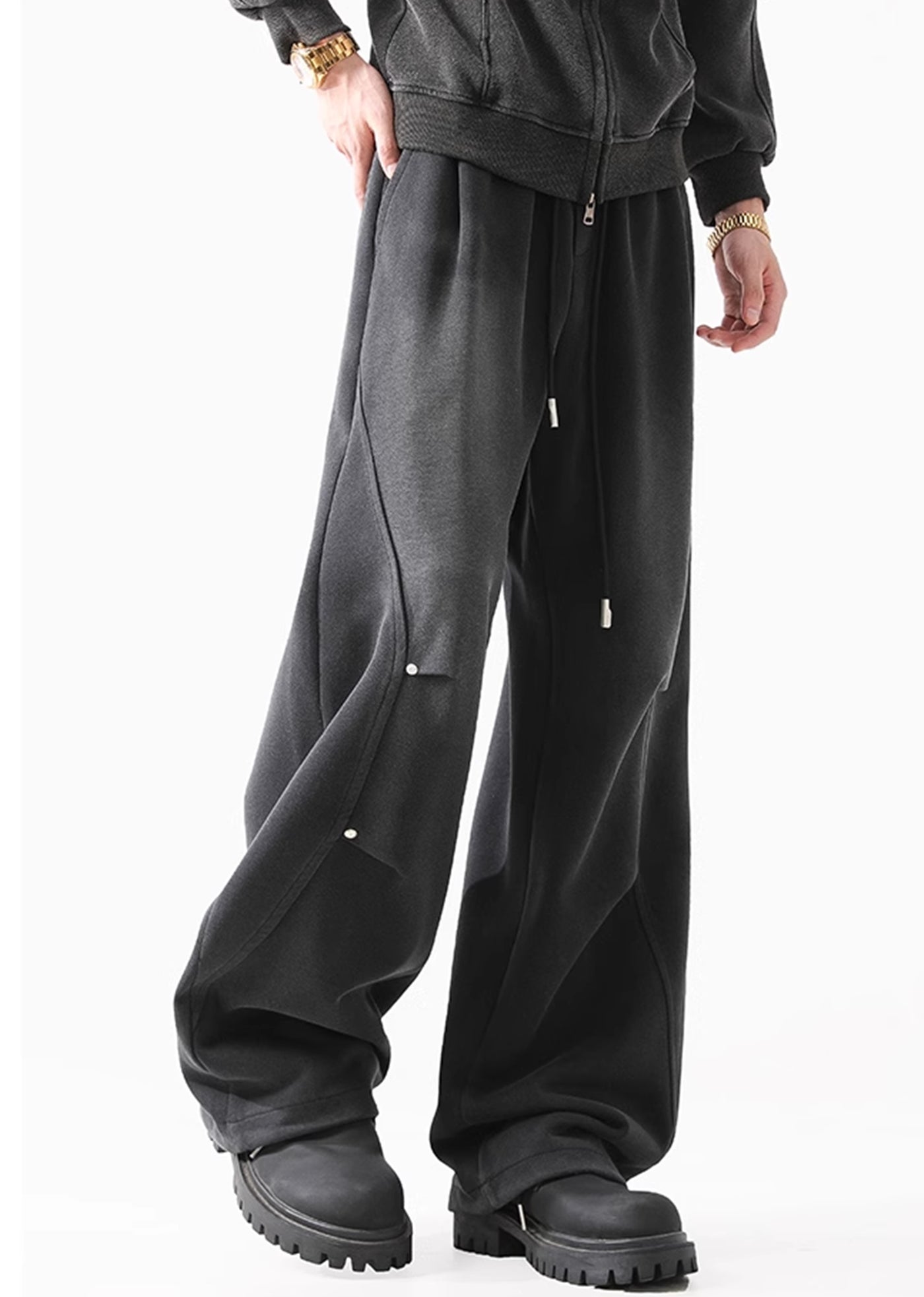 【ACRARDIC】Partial patch design washed double silhouette sweatpants  AI0022