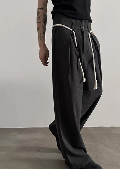 【Very Fewest】Coarse grain fabric design elastic waist slacks pants  VF0034