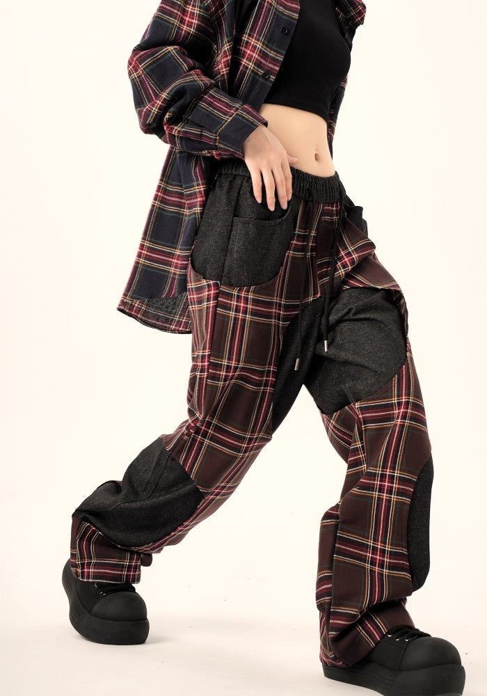 【H GANG X】Multi-wave check design Y2K sweatpants  HX0089