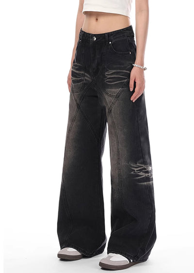 【VINMUK】Basic style dull black wide denim pants  VM0014