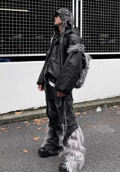 【DARKFOG】Faux fur design fur break wide flare denim pants  DF0036