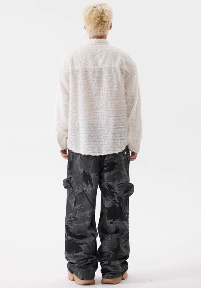 【BTSG】Wide silhouette random dark color base cargo denim pants  BS0039