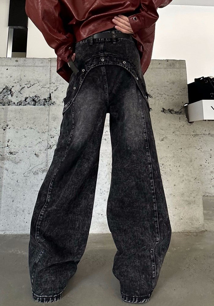 【MARTHENAUT】Wide gimmick damaged silhouette denim pants  MH0052