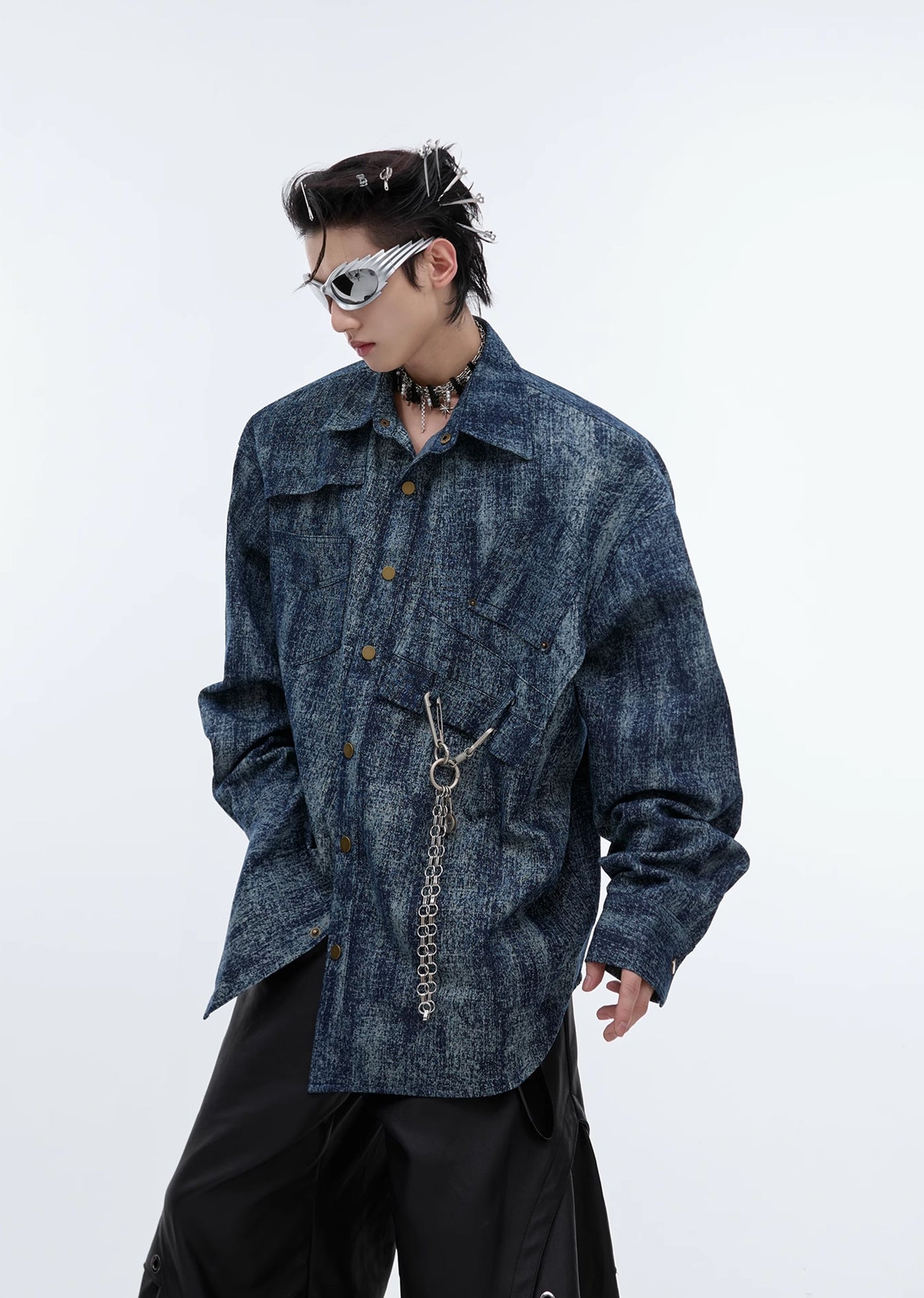 【Culture E】Dull dark blue random vintage long sleeve shirt  CE0149