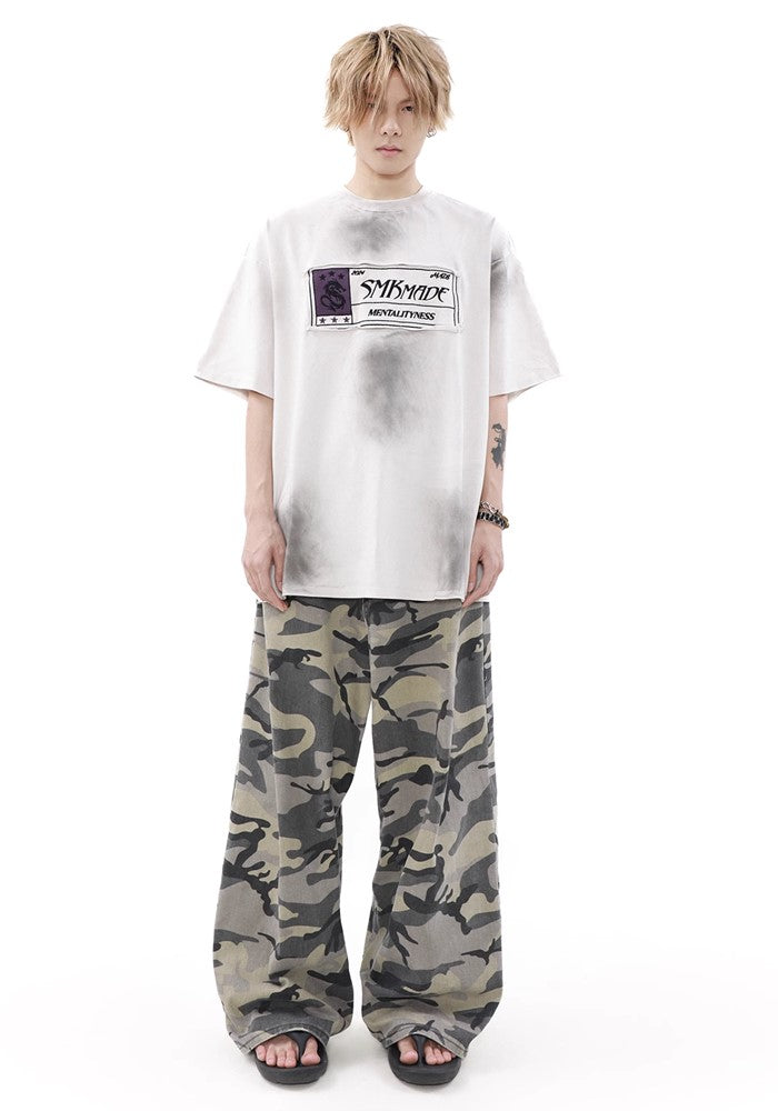 【MR nearly】Fully washed design front point short sleeve T-shirt  MR0119