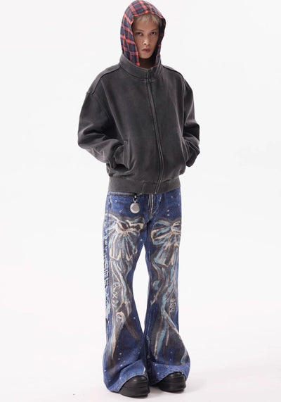 【BTSG】Front art chick paint design wide straight denim pants  BS0031