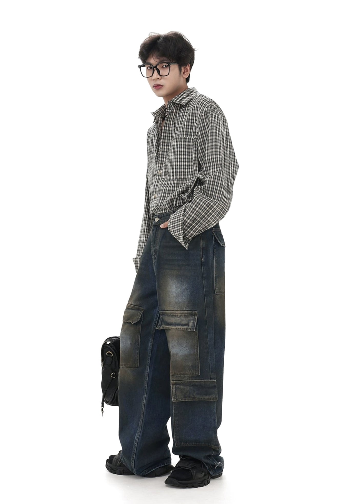 【GIBBYCNA】Dull wash design blue design cargo denim pants  GC0021