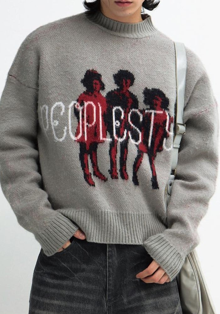 【People Style】Front art design initial logo just knit sweater  PS0048