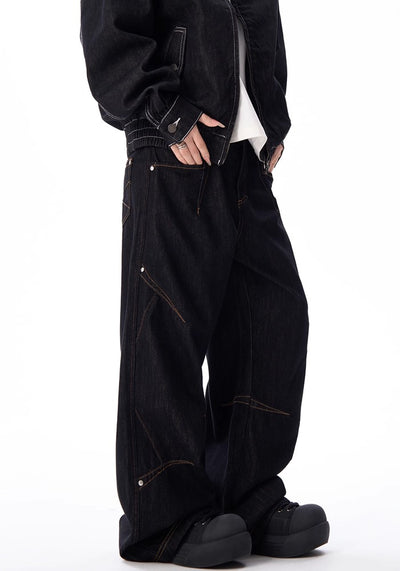 【H GANG X】Line seam design basic style denim wide pants  HX0083