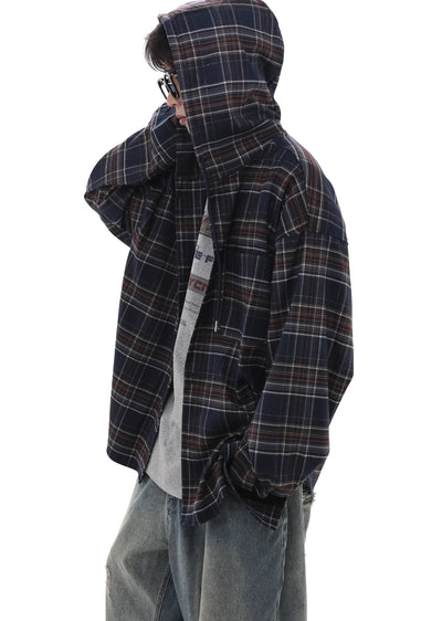 【GIBBYCNA】Dark regulation color design check pattern long sleeve shirt  GC0014